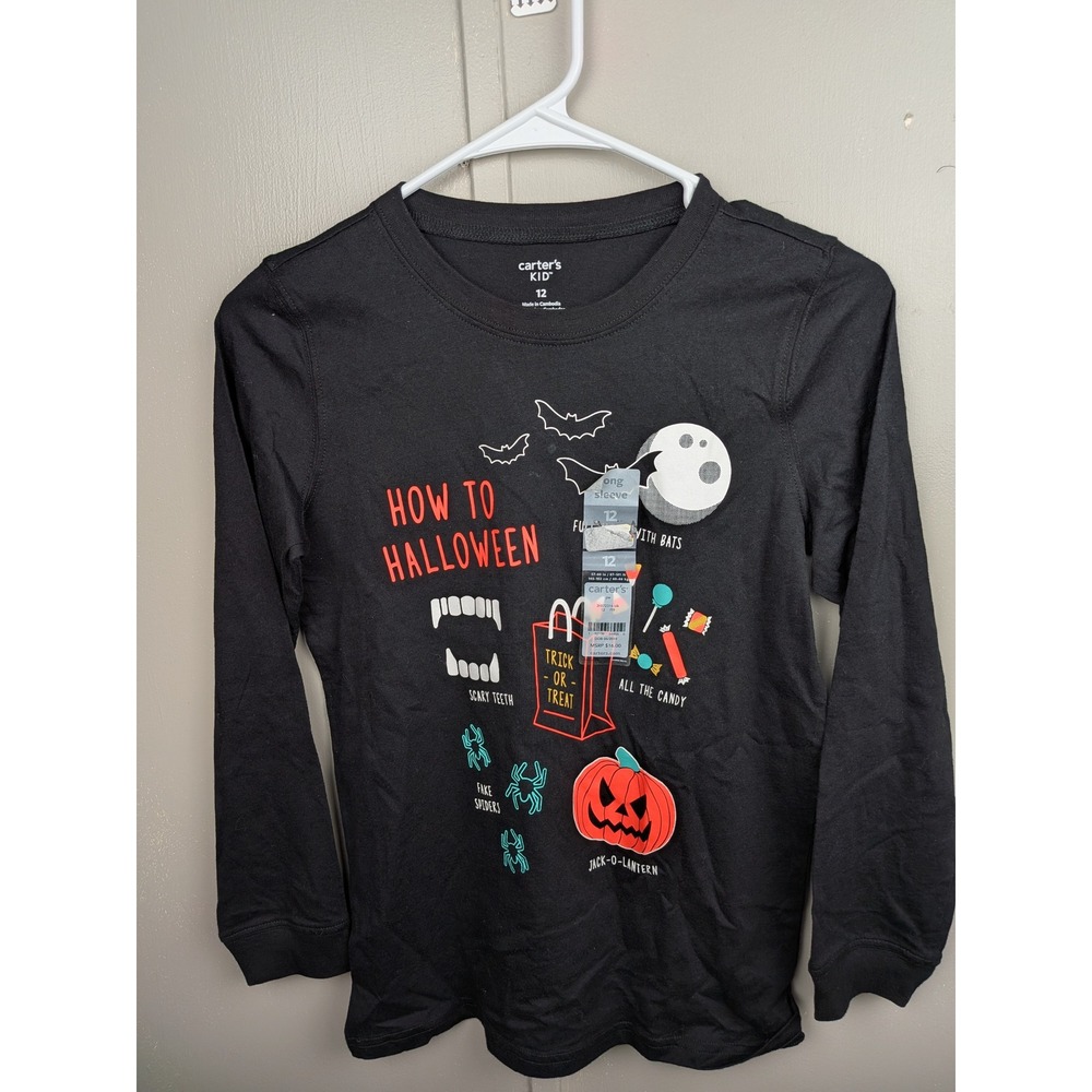 Carters Kid How To Halloween Black Long Sleeve Graphic Tee Shirt Size 12 NWT